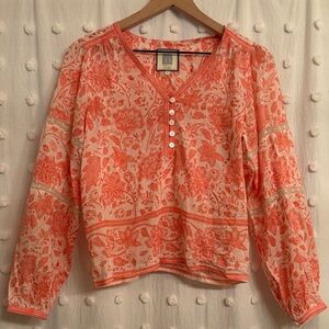 BELL by Alicia Bell Pink Floral V-Neck Bohemian Blouse | Cotton Silk Blend